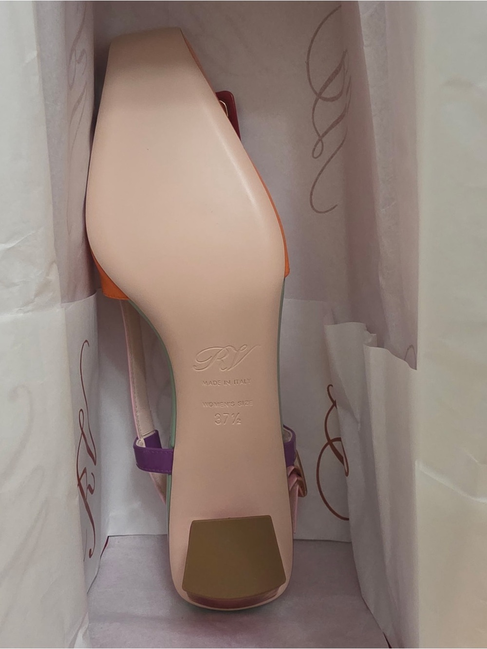 Roger Vivier Pink Orange Patent Slingback Flats with Red Buckle - Picture 7 of 12